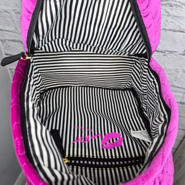 Luv Betsey Johnson Magenta Velvet Quilted Star Mini Backpack Hot Pink Y2K Purse - Image 10