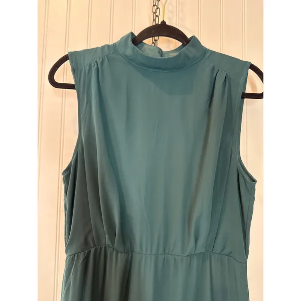 NWOT Lulus Classic Elegance Emerald Chiffon Sleeveless Mock Neck Maxi Dress Sz L - Image 4