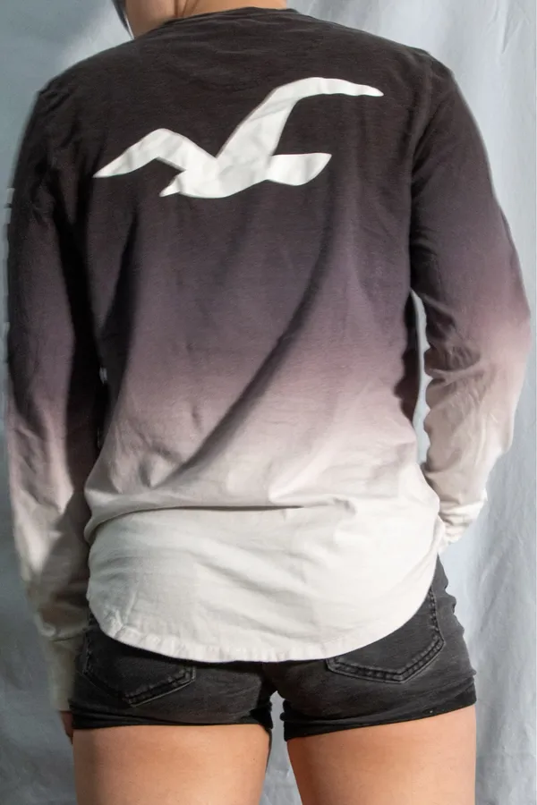 Hollister Grey Ombre Long Sleeve Shirt Graphic Sleeve - Image 3