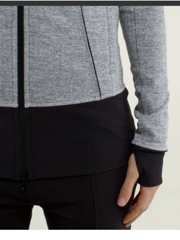 Lululemon Nice Asana Heathered Heringbone Grey Mock Neck Zip Up Jacket Size 6 - Image 14