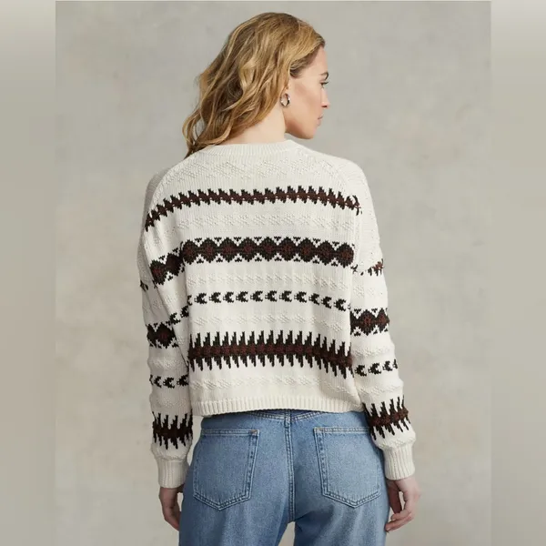 Polo Ralph Lauren Oversized Geometric-Motif Cropped Sweater | Size: M - Image 2