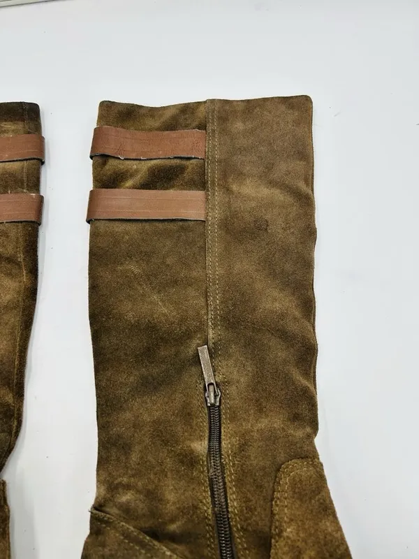 Nine West Taupe Brown Suede Tumble Tall Riding Boots Sz 9 Double Buckle - Image 6