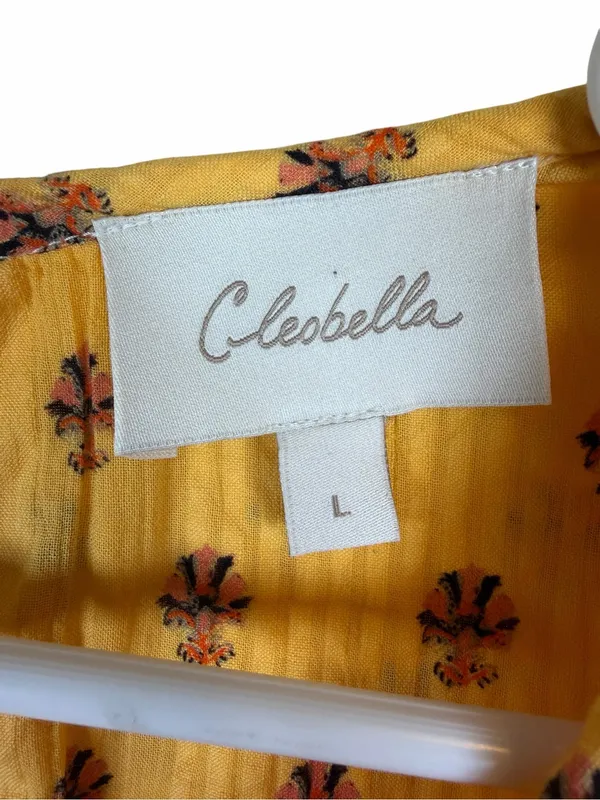 Cleobella Boho Floral Peasant Blouse Babydoll Tunic Organic Cotton Yellow Size L - Image 4