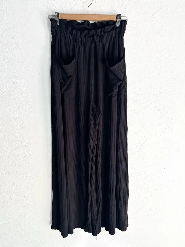 FP Movement Blissed Out Wide Leg Pants Black Ribbed High Rise Small - Image 3