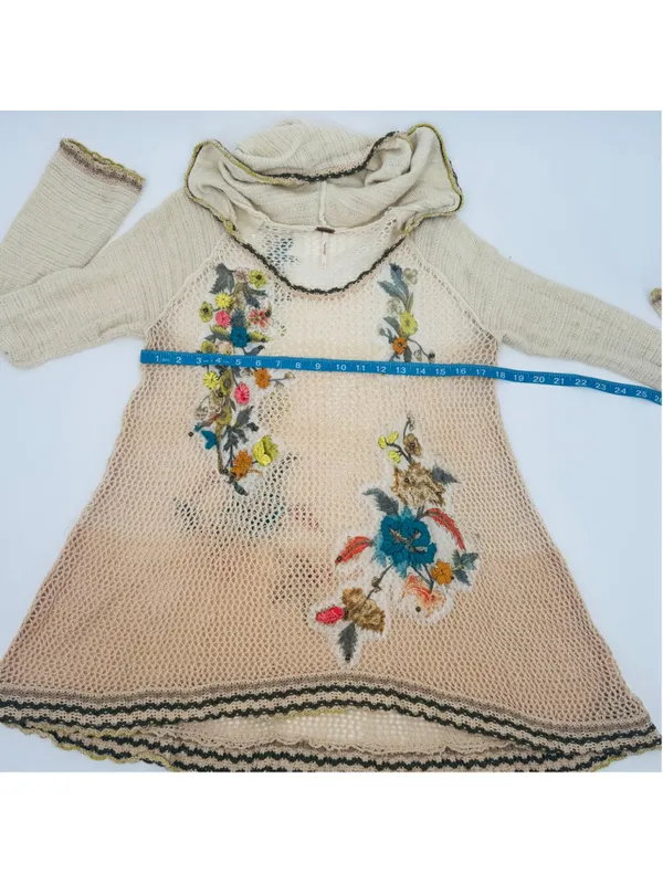 Women's Free People Floral Crochet Hooded Sweater Size S Beige Multicolor - Image 8