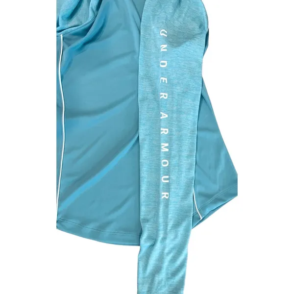 Under Armour Logo Velocity Heatgear Hooded Blue Pullover Top MEDIUM Sportswear‎ - Image 4