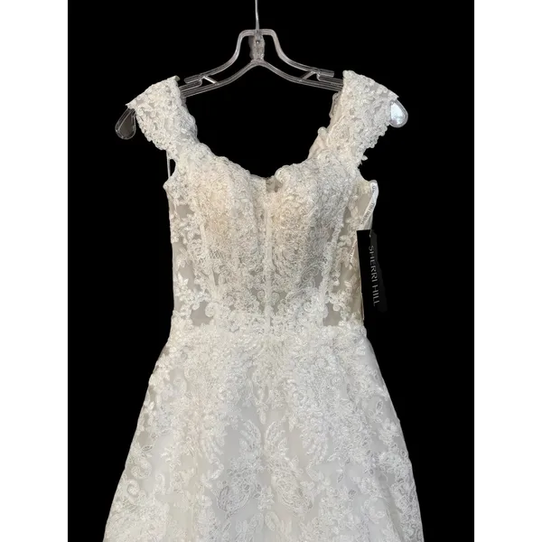 Sherri Hill 51573 Ivory Metallic Lace Ball Gown Off Shoulder Sweetheart Sz 00 - Image 5