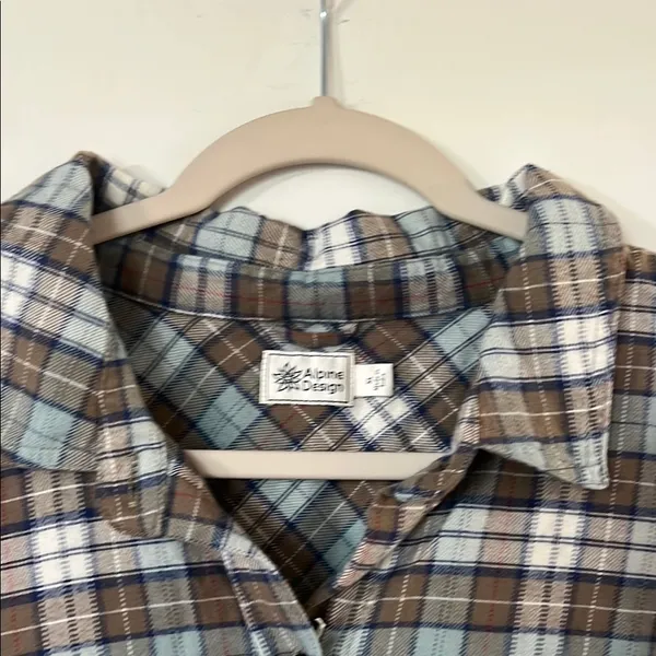 Alpine Design Blue and Brown Button Down Shirt Plaid Pattern - Image 4
