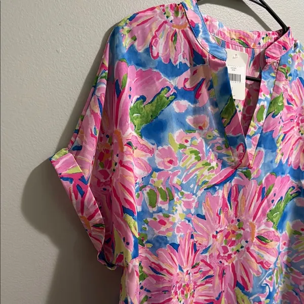 Floral Pink and Blue Women's Top - Image 4