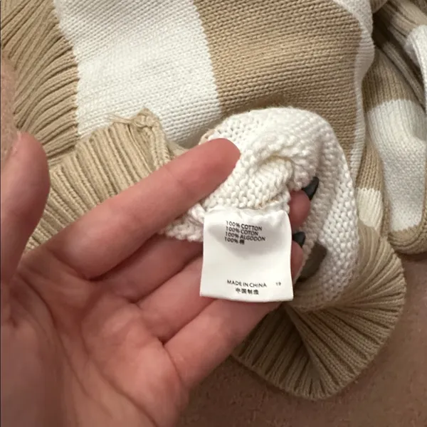 Brandy Melville Brianna Thick Oversized Cotton Tan & White Striped Sweater - Image 4