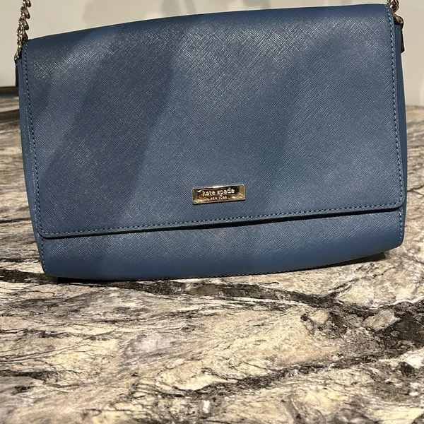 Kate Spade Blue Crossbody Bag gold hardware strap chain with leather - Image 5