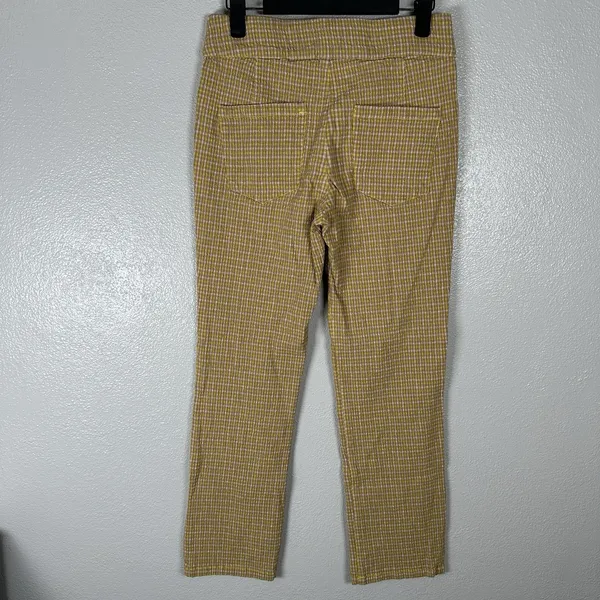 Free People Cotton Linen Blend Pull On Straight Leg Pants Womens XS Yellow Plaid - Image 3