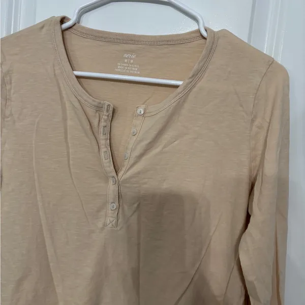 Aerie Cream Long Sleeve Henley Top - Image 2