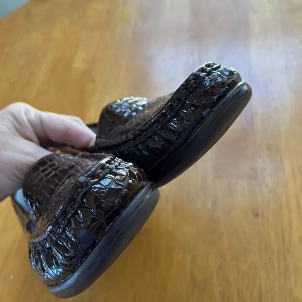 SAS Sz 7.5 M Shiny Brown Flat Loafer Croc Lightweight Slip On Moccasin‎ - Image 3