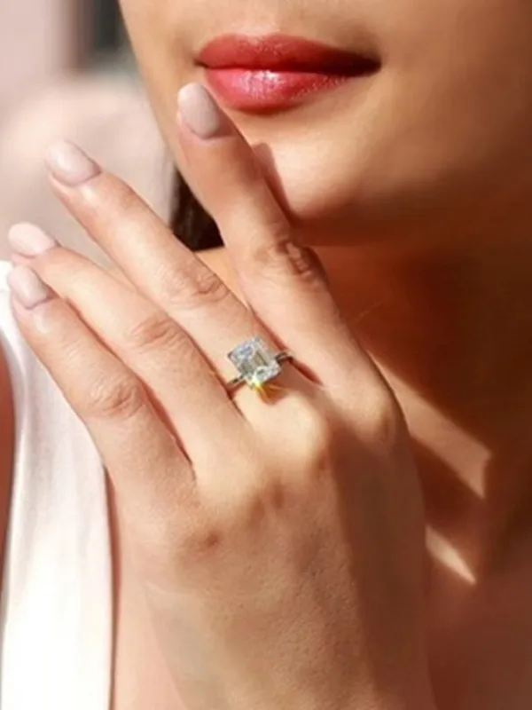 Womens Emerald Cut Moissanite Ring Gold GRA Certified Passes Tester Large Stone - Image 2