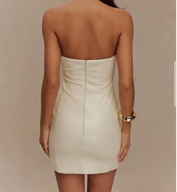 Meshki Strapless Leather Mini Dress - Image 3