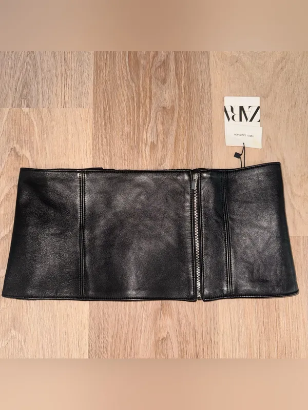 NWT Zara 100% Leather Black Waist Belt - Size Large - Image 2
