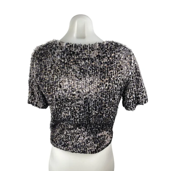 Search for Sanity Womens Faux Fur Sequin Shell Short Sleeve Sweater Blouse Top S - Image 2