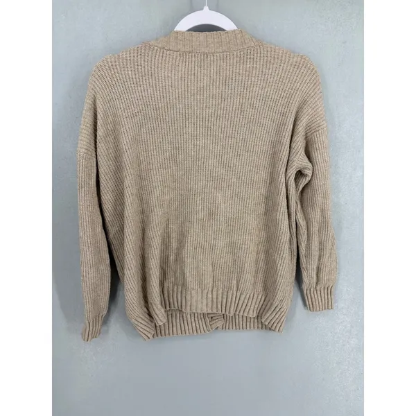 RSQ Womens Cardigan Tan Ribbed Knit Button Front Pocket Small - Image 3