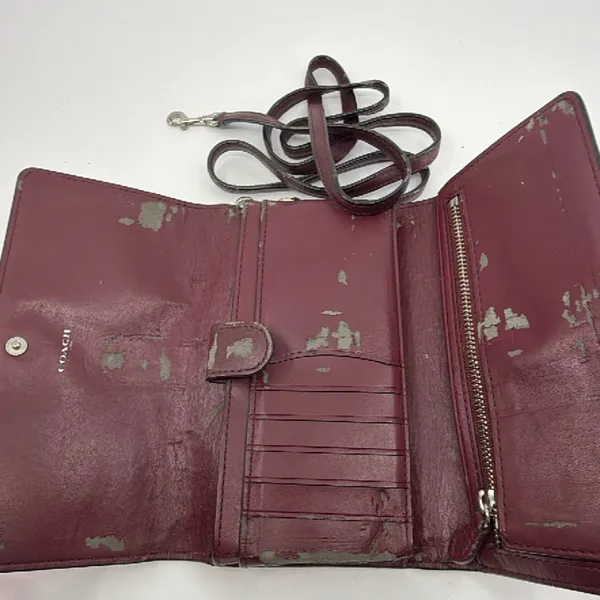 Coach Convertible Wallet Burgundy Pebbled Leather Wallet - Image 6