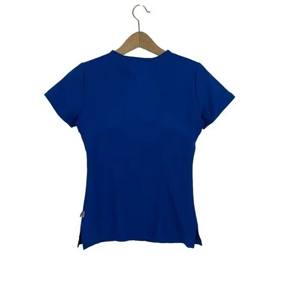 MedCouture Blue Scrub Top XS Stretch V‎ Neck Workwear Nurse Uniform Essential - Image 2
