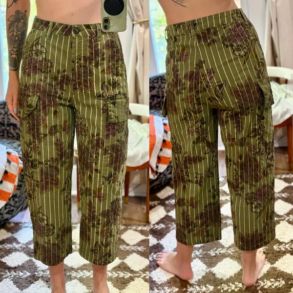Motel High-Waisted Boho Floral Cargo Pants Stripe - Image 3