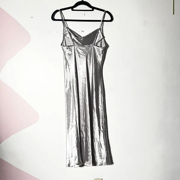 Vtg y2k Bebe Midi Slip Dress Medium Silver Satin 2000s 90s - Image 2
