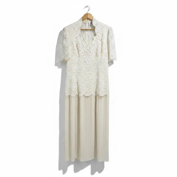 Vintage‎ Scott McClintock Ivory Cream Lace Pleated Dress Evening Gown Size 14 - Image 14