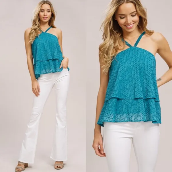 Embroidered Halter Neck Layered Top Size L - Image 2