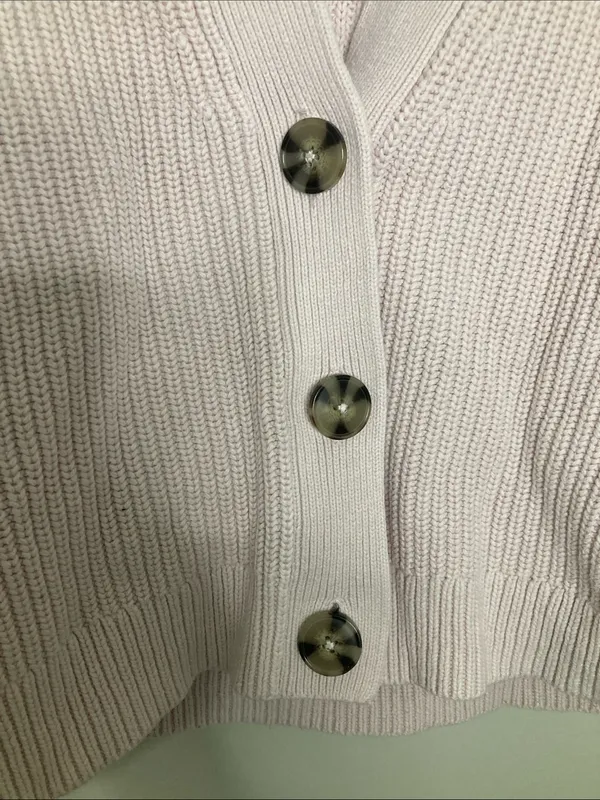 H&M Cropped Ribbed Button Cardigan in Pale Pink - Image 5