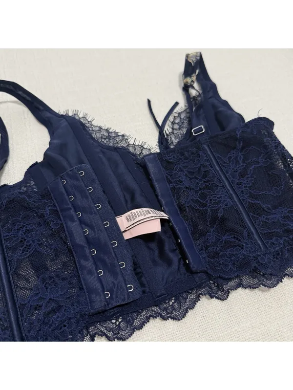 Victoria’s Secret Dream Angels Blue Embroidered Corset Look Bustier Top Sz XS - Image 4