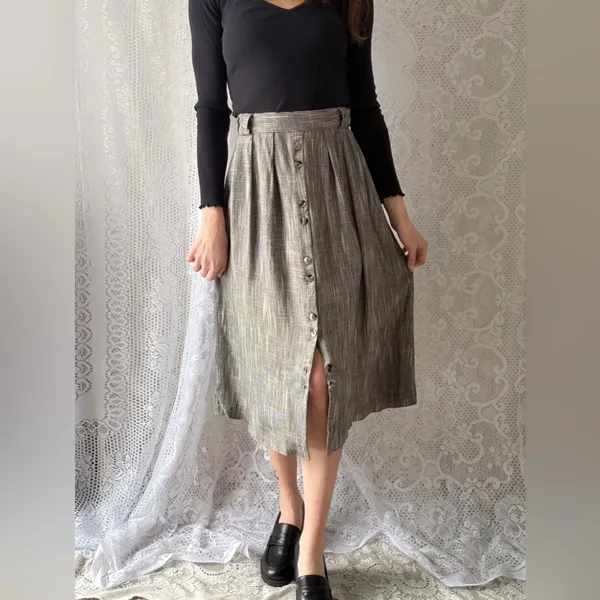 Vintage 90s Button Front Midi Skirt Norton McNaughton Size 8 - Image 5