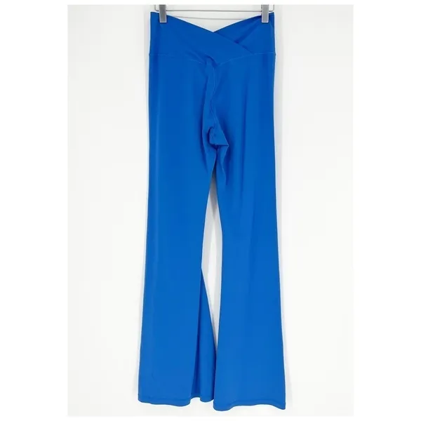 Aerie Real Me Crossover Waist Flare Leggings Women's L Blue Pilates Princess - Image 3