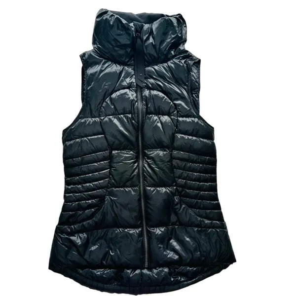 Lululemon Fluffin Awesome Goose Down Vest Shine Black Size 6 Puffer Winter Ski - Image 3