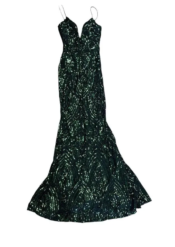 Viviana Formal Sequin Mermaid Dress black and green size small - Image 3