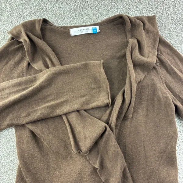 Sparrow Brown‎ Linen Cotton Blend Cardigan Sweater Ruffle Womens M Boho Chic - Image 6