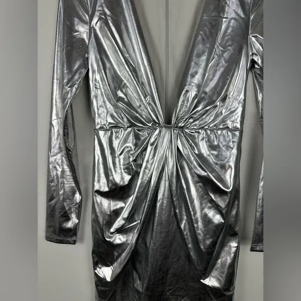 Meshki Silver‎ Hazel Low Cut Long Sleeves Mini Dress Women’s Sz S - Image 5
