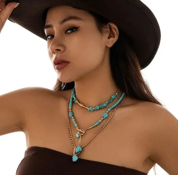 Elegant Turquoise and Gold Layered Necklace - Image 5