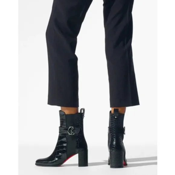 Christian Louboutin Croc Embossed Chelsea Boot 70 Calf Leather in‎ Black Size 37 - Image 12