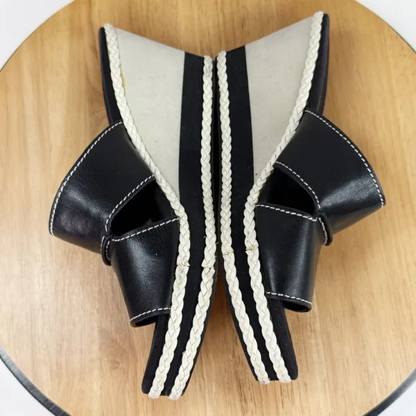 Tommy Bahama Kamala Wedge‎ Heel Leather Slide Sandals Black White 9 - Image 5