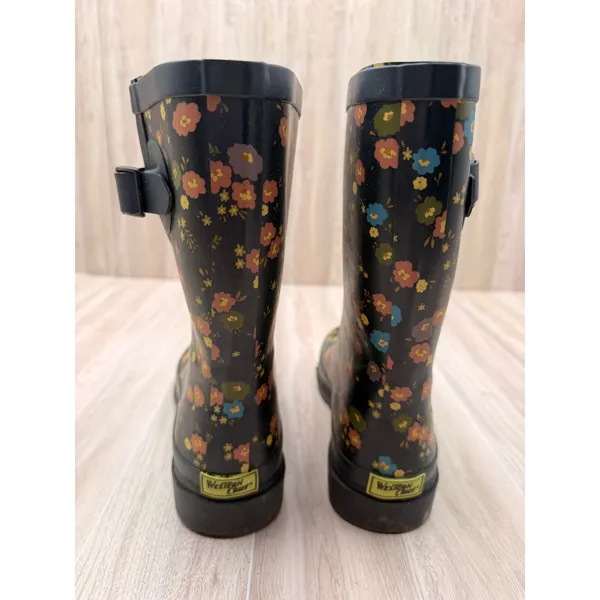 Western Chief Rain Boots Womens 7 38 Navy Blue Good Prim Petals Floral Rubber - Image 4