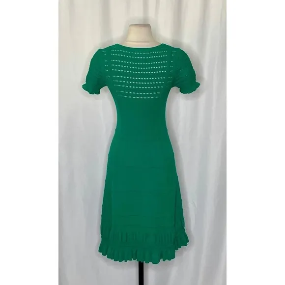 Anthropologie MAEVE Promenade Pointelle‎ Knit Dress Solid Green Flirty X-Small - Image 10