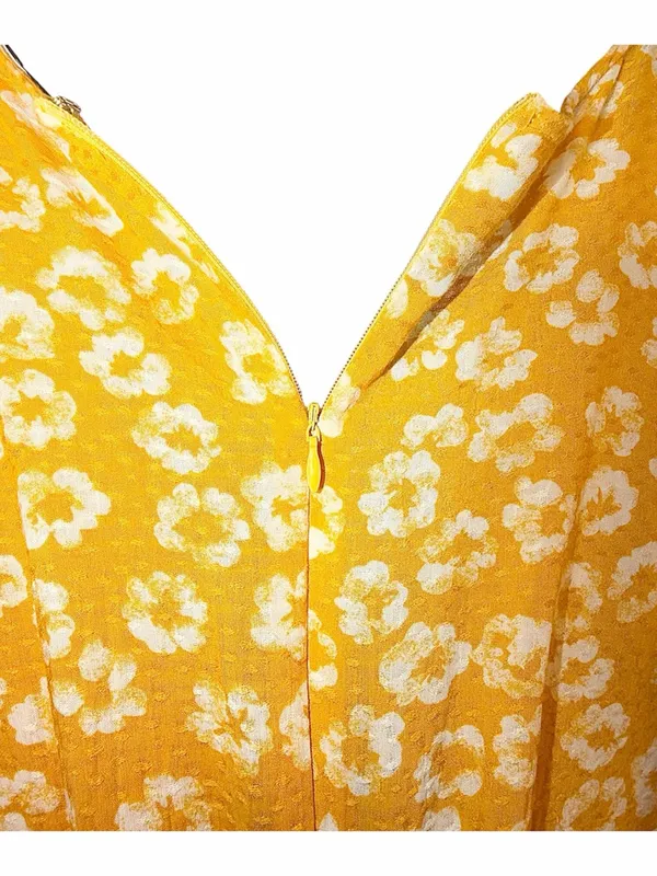 LULUS Women’s Garden Explorer Mustard Yellow Floral Print Mini Dress Size XXS - Image 10