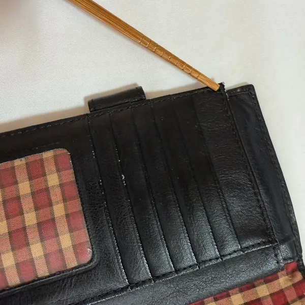 Dockers Black Leather Tri-Fold Continental Wallet Plaid Lining Checkbook Holder - Image 10