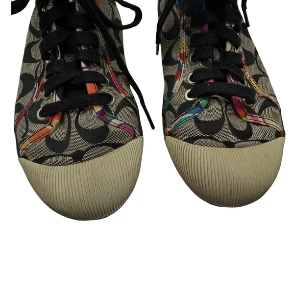 Coach Zoe Poppy Signature High‎ Top Sneakers 7B Black Gray Multi Monogram Y2K - Image 3