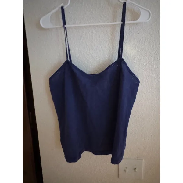 Gilligan & O'Malley Navy Blue Sleep Camisole Lace Trim V-Neck Tank Top‎ Large - Image 2