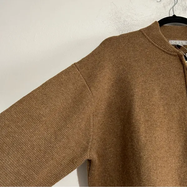 J. Crew Full Zip Flight Sweater Jacket Lambswool Blend Tan Size Medium Preppy - Image 4