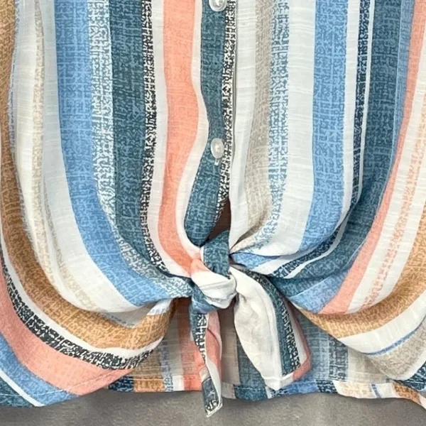Beachy Striped Button‎ Front Shirt Women Medium Coastal Preppy Resort - Image 2