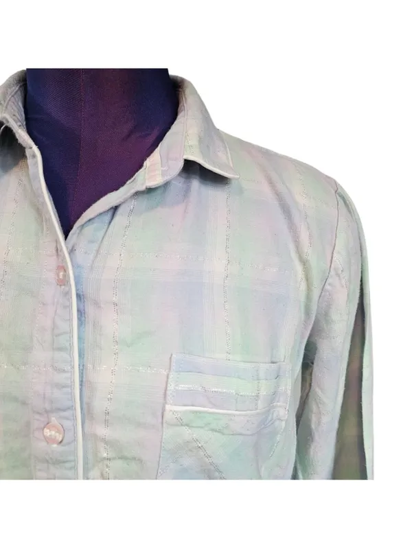 Victoria's Secret Aqua & Purple Pastel Plaid Flannel Pajama Set Women's Small‎ - Image 6