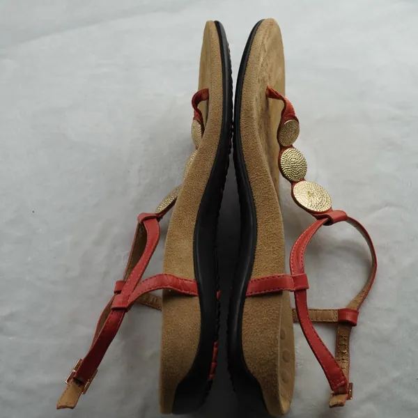 Vionic‎ Coral Red Gold Medallion T-Strap Sandals Orthotic Size 8 - Image 8